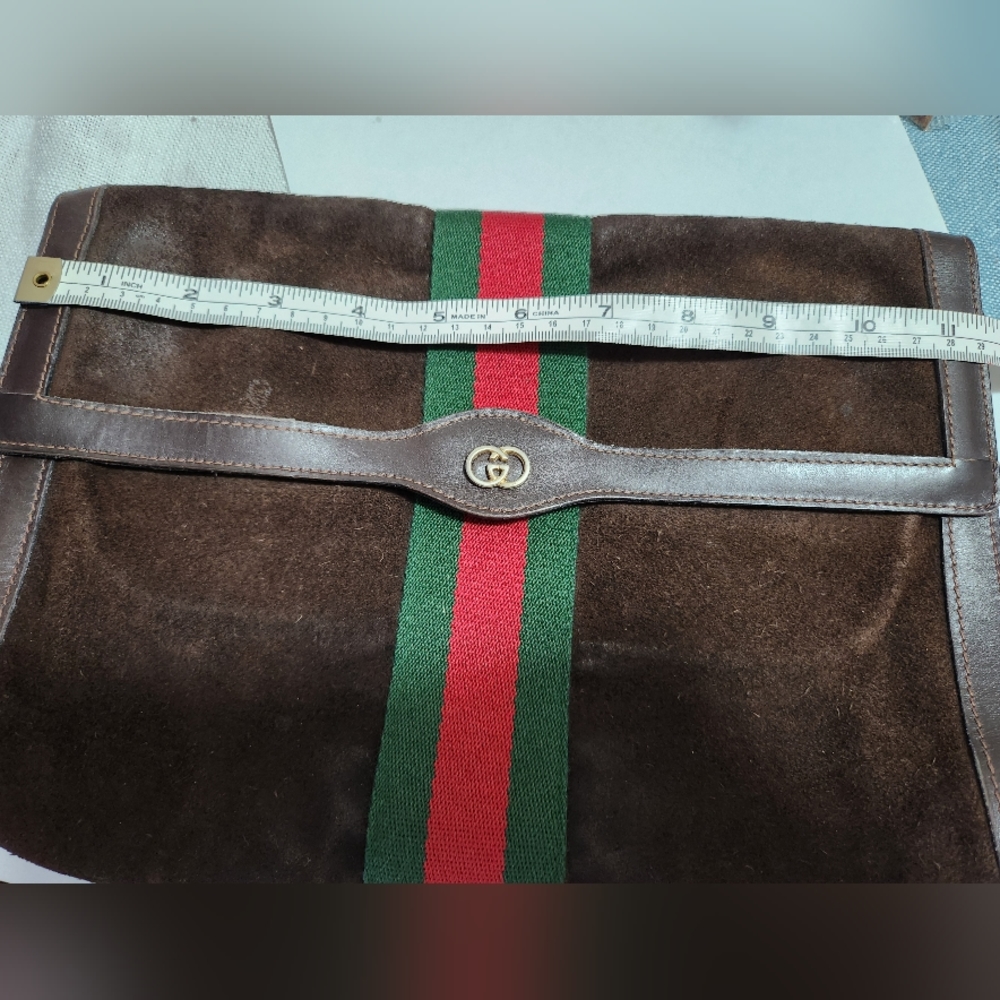 Gucci Vintage Clutch Sherry Line Leather Suede Brown. - Picture 9 of 15
